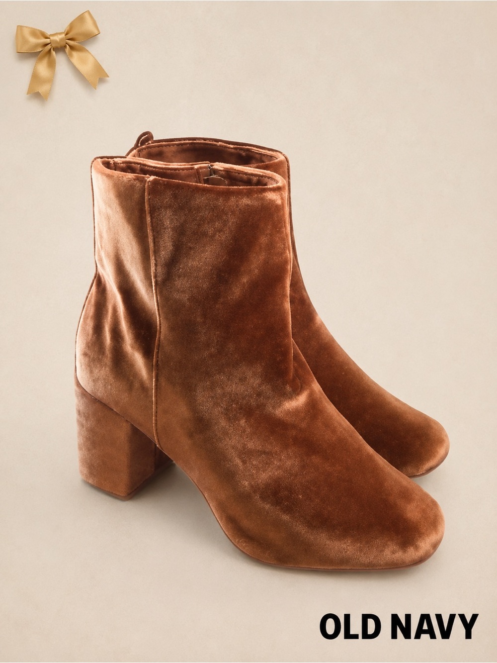 Old Navy Velvety Block-Ankle Boots Bronze Velvet Size 6 - Picture 8 of 8